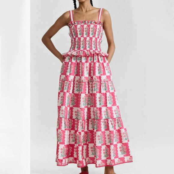 Stylish Ruffled Floral Vacation - Style Suspender Dress